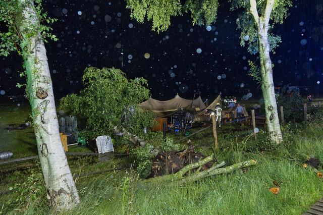 Twee bomen waaien op bruiloftstent aan het Zuideropgaande.