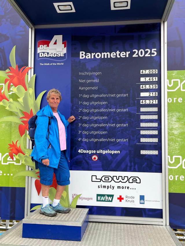 Jeannette Zondag uit Meppel tijdens de Nijmeegse Vierdaagse vorig jaar.
