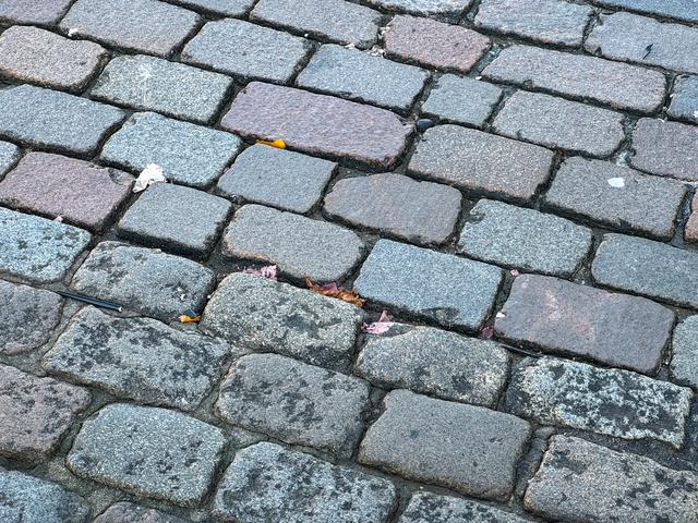 Het verschil tussen de bolle keien en het platte proefvlak is duidelijk zichtbaar.