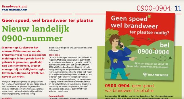 De Brandweerkrant maakt melding van het nieuwe meldnummer.