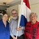 Drie van de zeven bestuursleden van de jubilerende vereniging Oranje Getrouw Aduard met vlnr Ria en Arie Meijerman en Jannie Postmus.