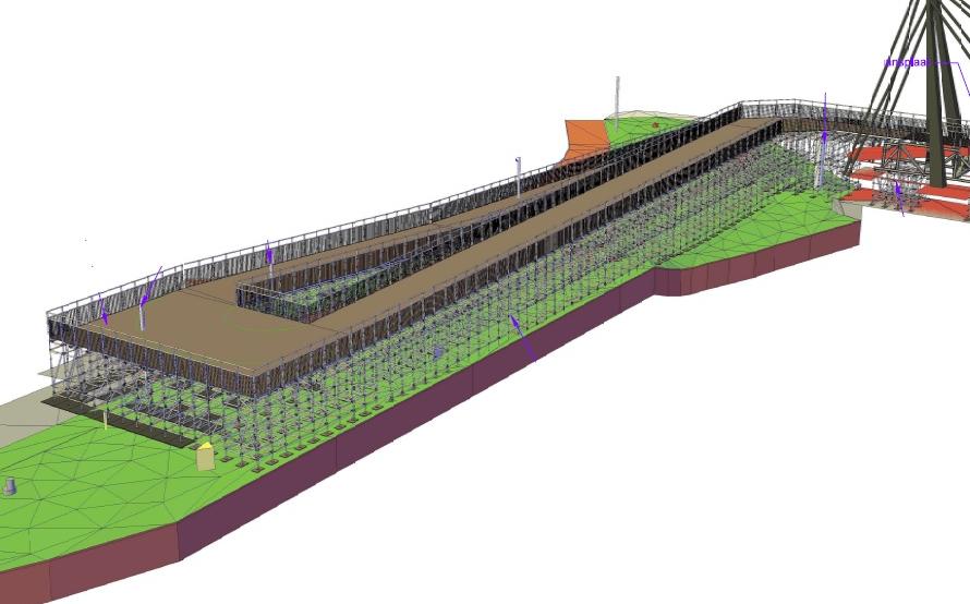Het was de bedoeling dat de westelijke loopbrug bij de Gerrit Krolbrug in Groningen ziet er vanaf december zo uit zou zijn, maar de bouw van de hellingbanen is vertraagd. De constructie bleek niet veilig genoeg. 