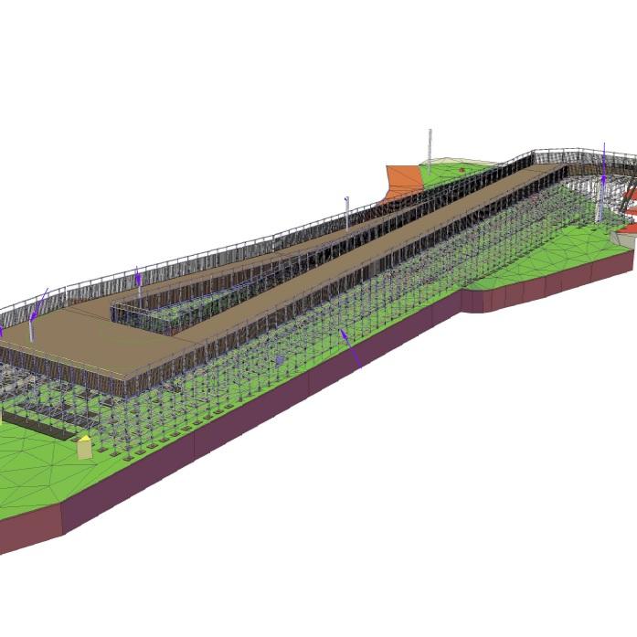 Het was de bedoeling dat de westelijke loopbrug bij de Gerrit Krolbrug in Groningen ziet er vanaf december zo uit zou zijn, maar de bouw van de hellingbanen is vertraagd. De constructie bleek niet veilig genoeg. 