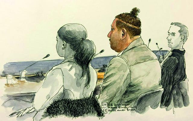 Verdachte Curt E. tussen zijn tolk (links) en zijn raadsman. 