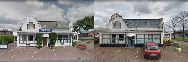 Hotel de Boer in Foxhol op Google Streetview. Links een foto uit 2016, rechts een foto uit 2023.