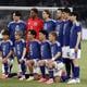 Het Japanse voetbalelftal voor aanvang van een oefenwedstrijd tegen IJsland op 31 mei. 