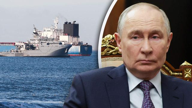 Beeld ter illustratie, een vermeende tanker van de schaduwvloot van de Russische president Vladimir Poetin met een Frans marineschip langszij.  