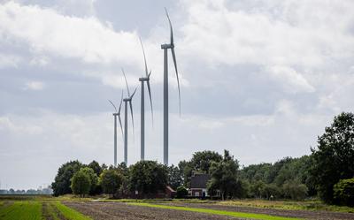 Windmolens van windpark N33 gezien vanuit Meeden. 
