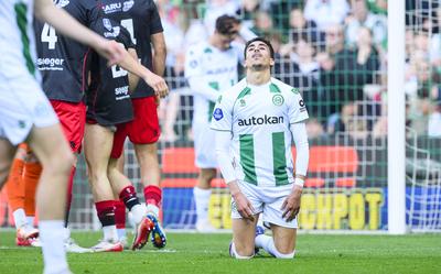 Younes Taha baalt na zijn gemiste kans tegen Excelsior in de eerste helft. Na rust was de aanvallende middenvelder wel trefzeker.