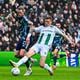 FC Groningen-verdediger Dies Janse (rechts) in duel met Ajax-spits Wout Weghorst. 