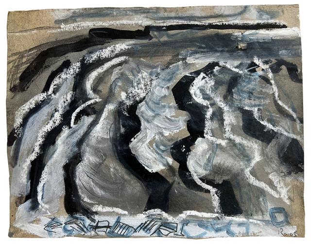 Jan Roos - Golven (2013), 27 x 34 cm krijt, inkt, verf, potlood op papier.