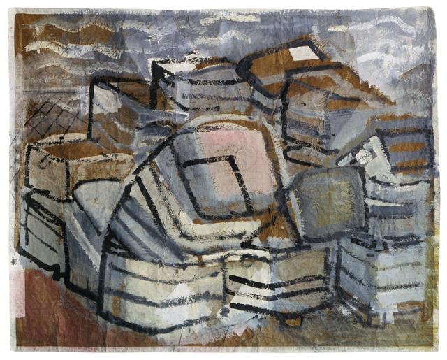 Jan Roos – Kisten (1999), 154 x 192 cm, acryl op papier.