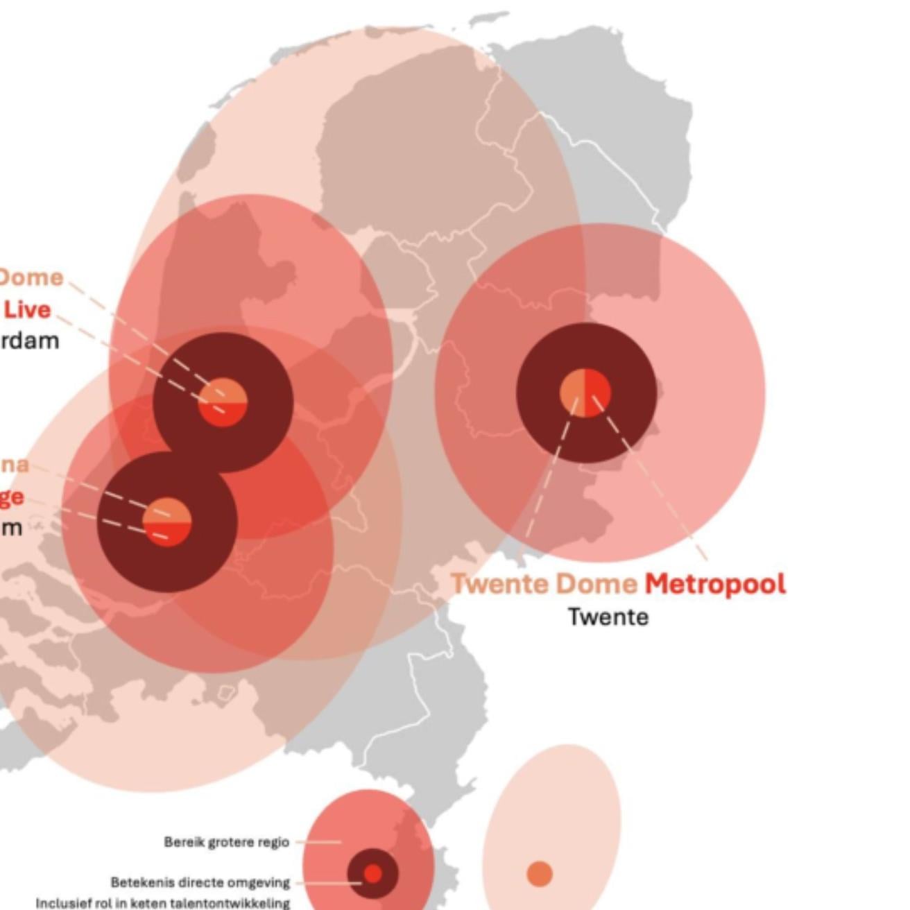 Het mogelijke doelgroepgebied van de Twente Dome afgezet tegen de Randstad.