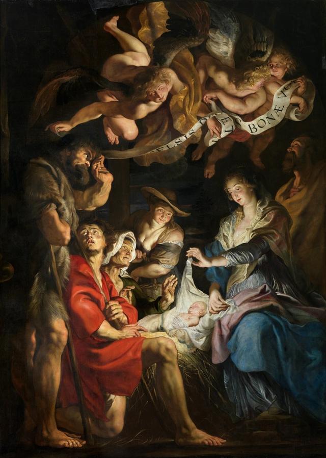 Peter Paul Rubens: 'Aanbidding van de herders' (1609), olieverf op doek (400 bij 294 centimeter), Sint Pauluskerk Antwerpen.
