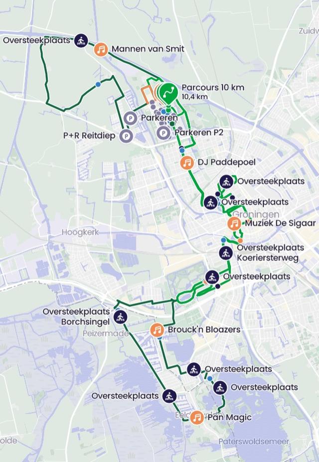 Het parcours met vier afstanden.