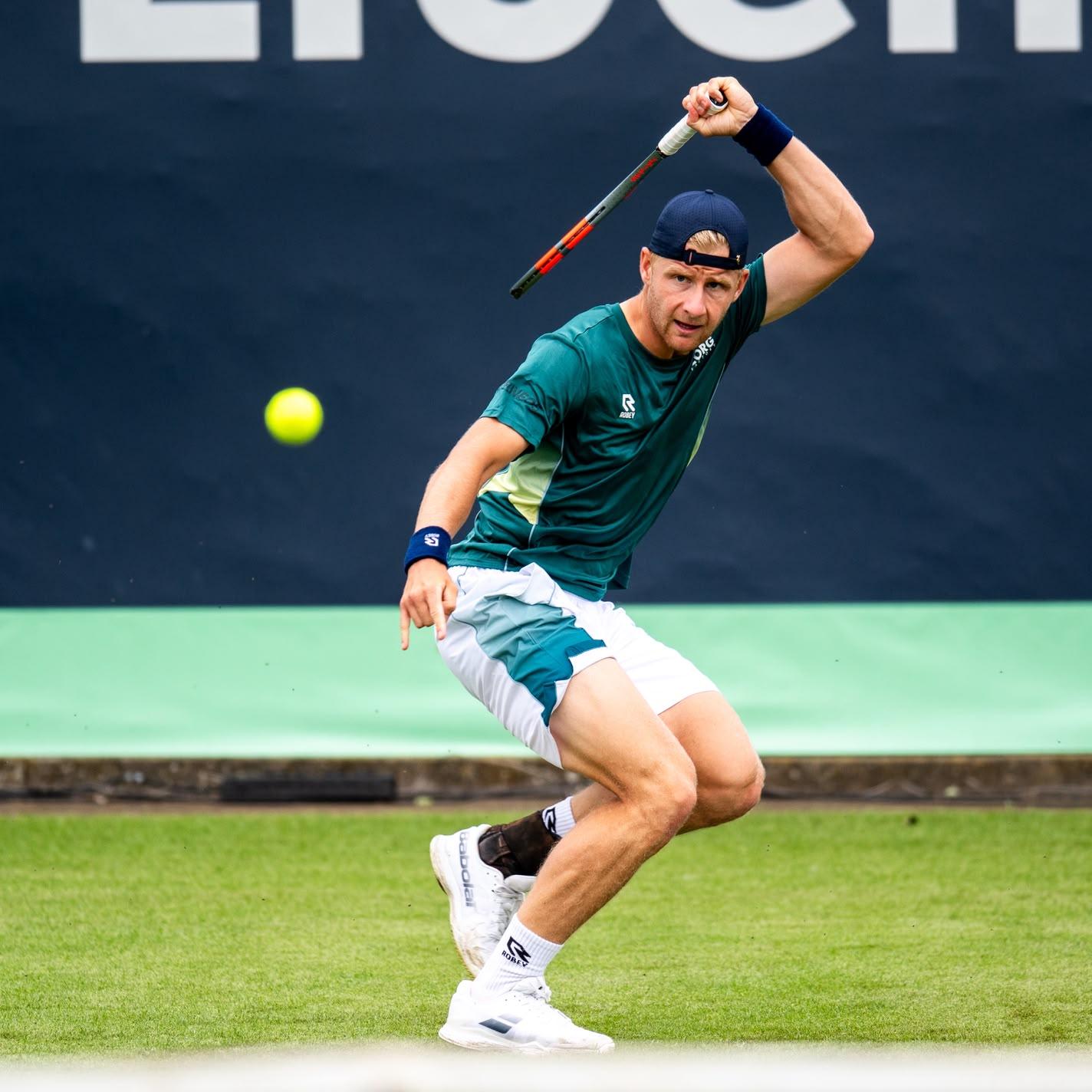 Max Houkes tijdens zijn wedstrijd van vorige week in de kwalificaties van het ATP-toernooi van Rosmalen.