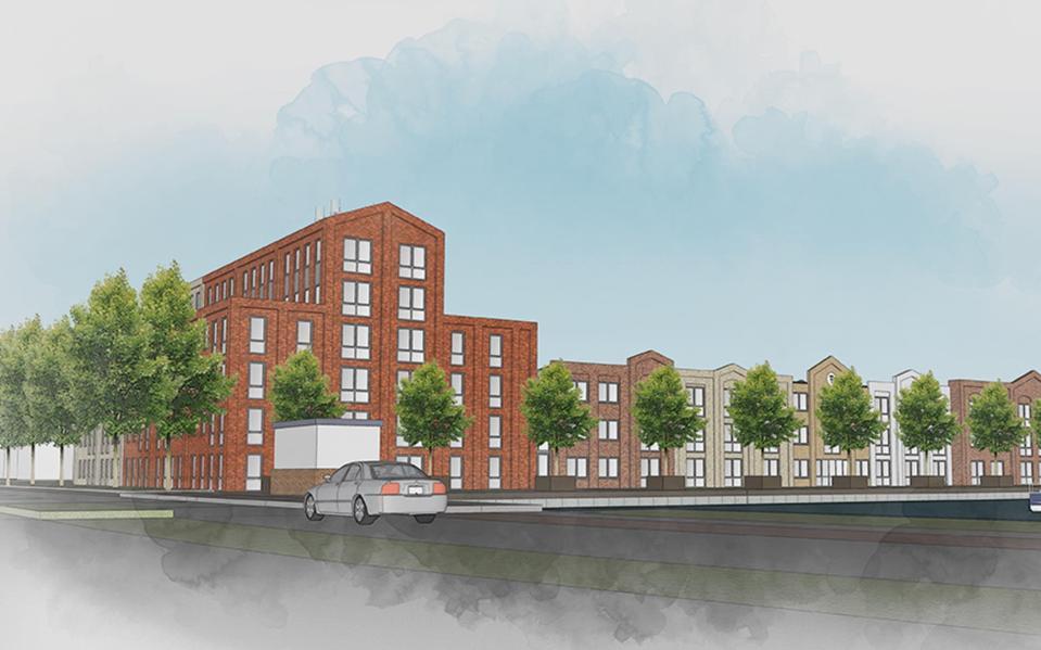Impressie van de nieuwbouw voor arbeidsmigranten op bedrijventerrein De Wieken in Hoogeveen.