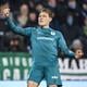 Thijs Oosting juicht nadat hij eerder dit seizoen voor PEC Zwolle scoorde in Euroborg tegen FC Groningen.