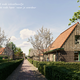 Een impressie van het nieuwbouwproject Het Lokaal aan de Hoofdstraat in Borger, met het oude schoollaantje als centrale toegang naar de woningen.